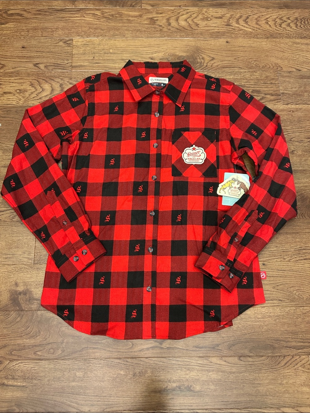 Shiner & Magellan Outdoors Red Black Buffalo Plaid Flannel Shirt NWT Women’s M